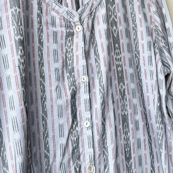 Matta Blue Gray Abstract Print Striped Button Up Tunic Shirt Sz L - Picture 12 of 12
